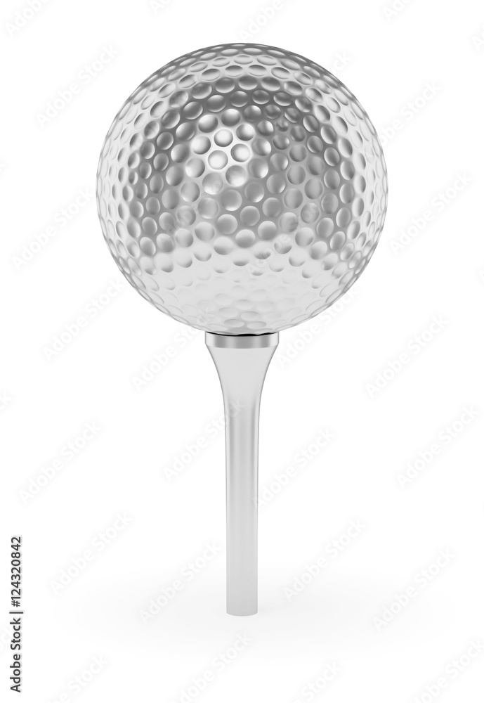 Silver golfball on tee isolated on white Silver golfball on tee isolated on white