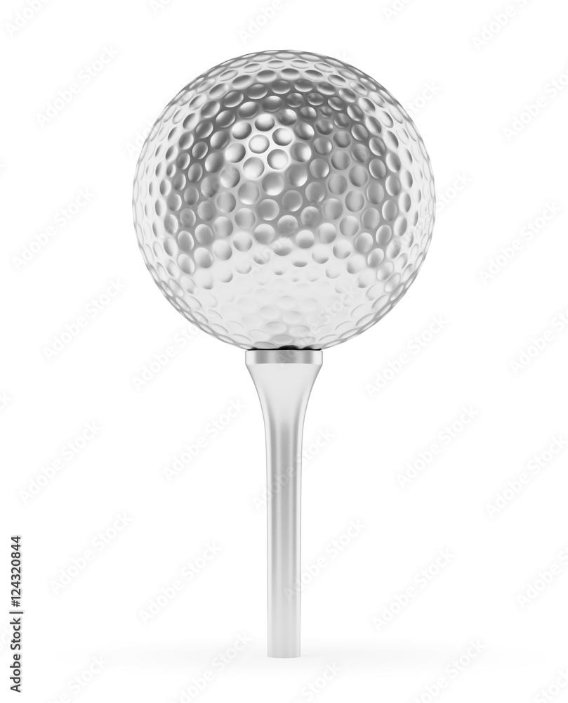 Silver golf ball on the tee isolated on white Silver golf ball on the tee isolated on white
