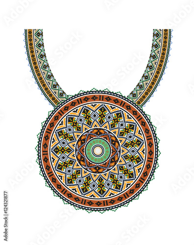 Vector Ethnic necklace Embroidery for fashion women. Pixel tribal pattern  print or web design. jewelry, ,  on fabric.