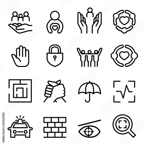 Protection icon set in thin line style