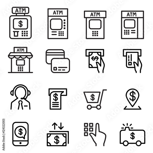 ATM icon set in thin line style