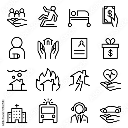 Insurance icon set in thin line style