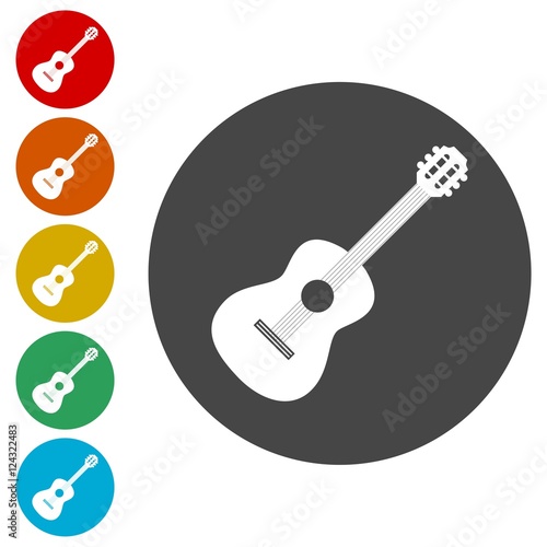 Guitar. Single flat icon on the circle. Vector illustration