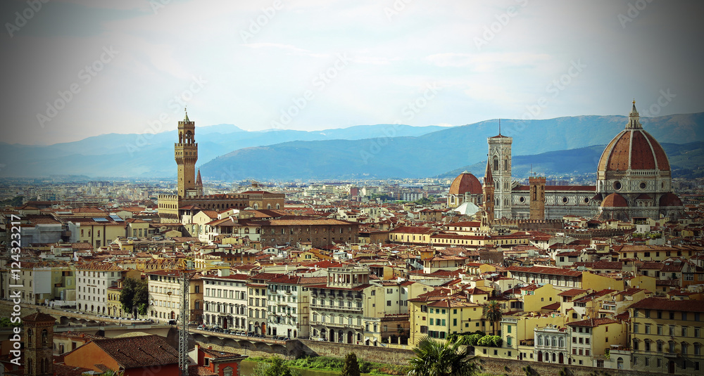view of the city of Florence with antique effect