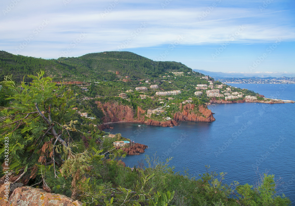 Red rocks at Esterel coast in French Riviera between Cannes and Saint Tropez