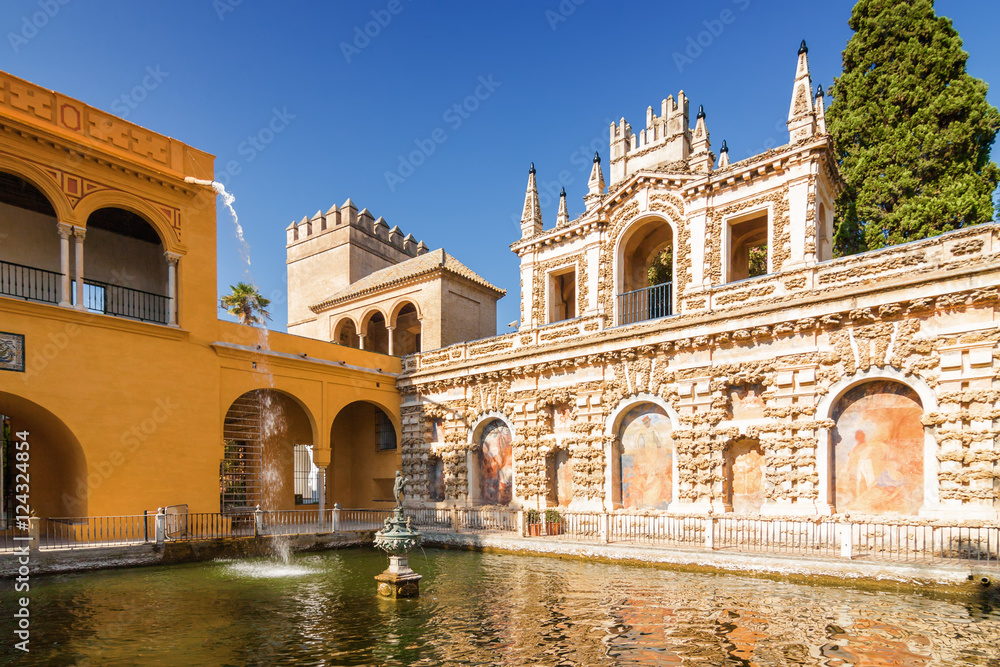 Alcazar palace - Mercury's pool in Sevilla, Andalusia province, Spain.