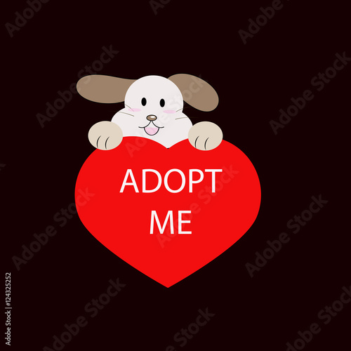 dog holding a heart with adopt me message vector