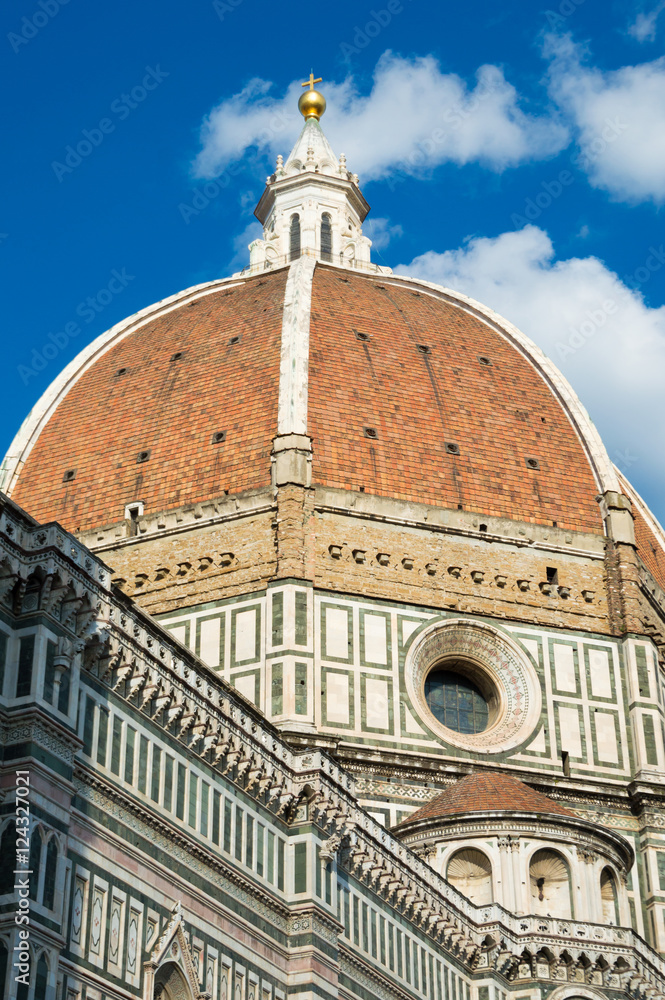 Dome of cathedral church Santa Maria del Fiore close up, Florence, Italy - Vertical view
