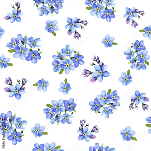 Seamless gentle background with watercolor forget-me-not