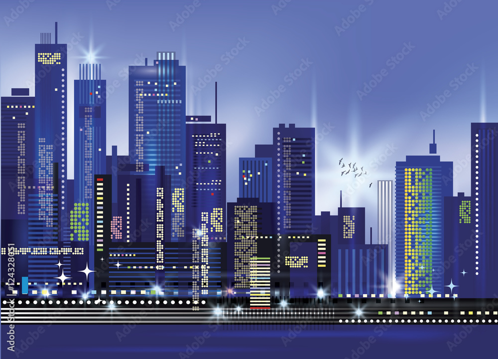 Modern night city skyline at night
