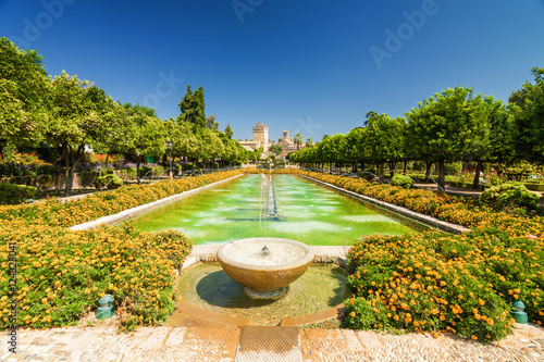 Fountain and gardens of Alcazar de los Reyes Cristianos, Cordoba, Andalusia province, Spain.