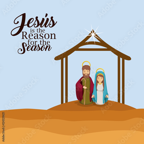 House mary and joseph icon. Holy family and merry christmas season theme. Colorful design. Vector illustration