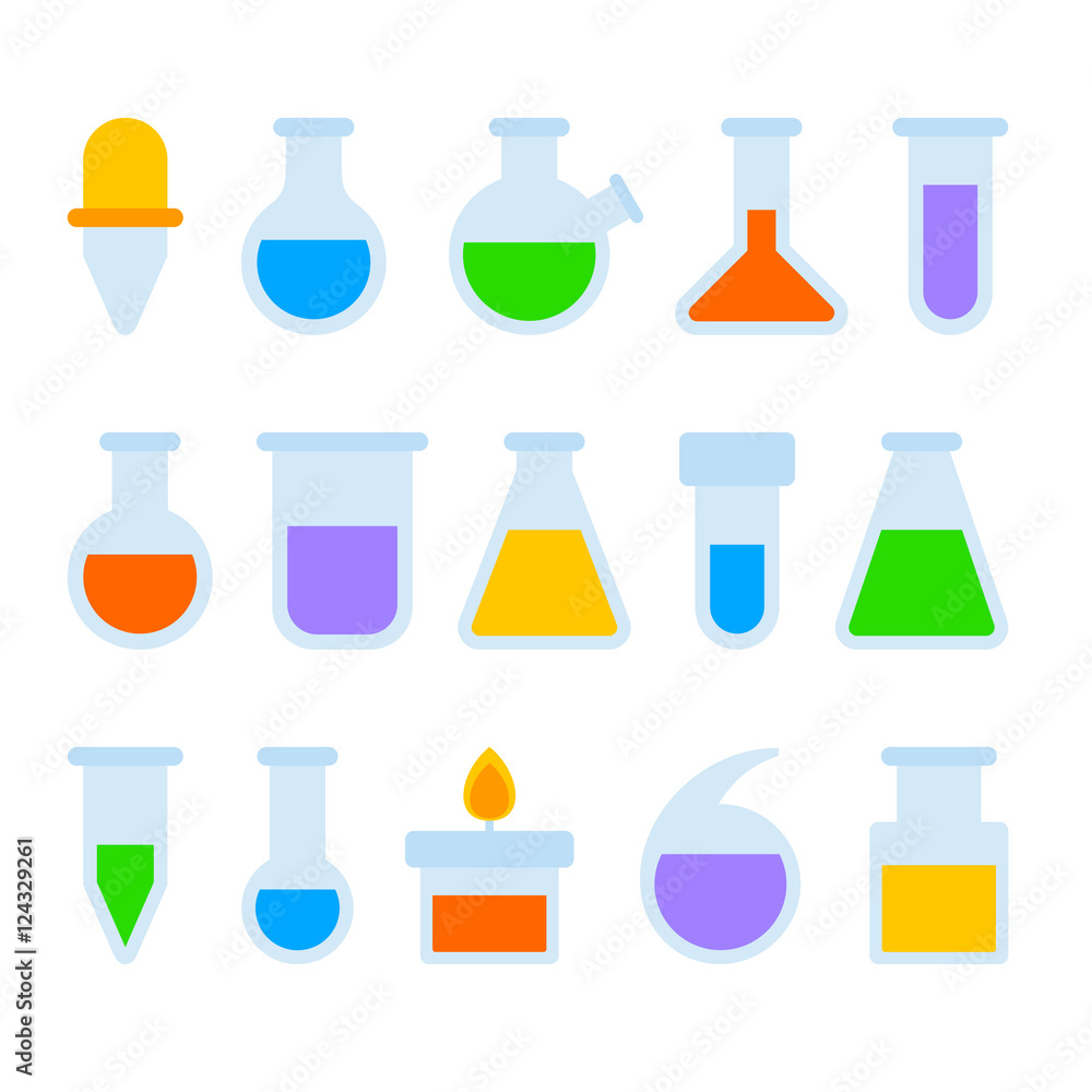 Chemical Laboratory Equipment Icons Set on White Background. Vector Chemical Laboratory Equipment Icons Set on White Background. Vector