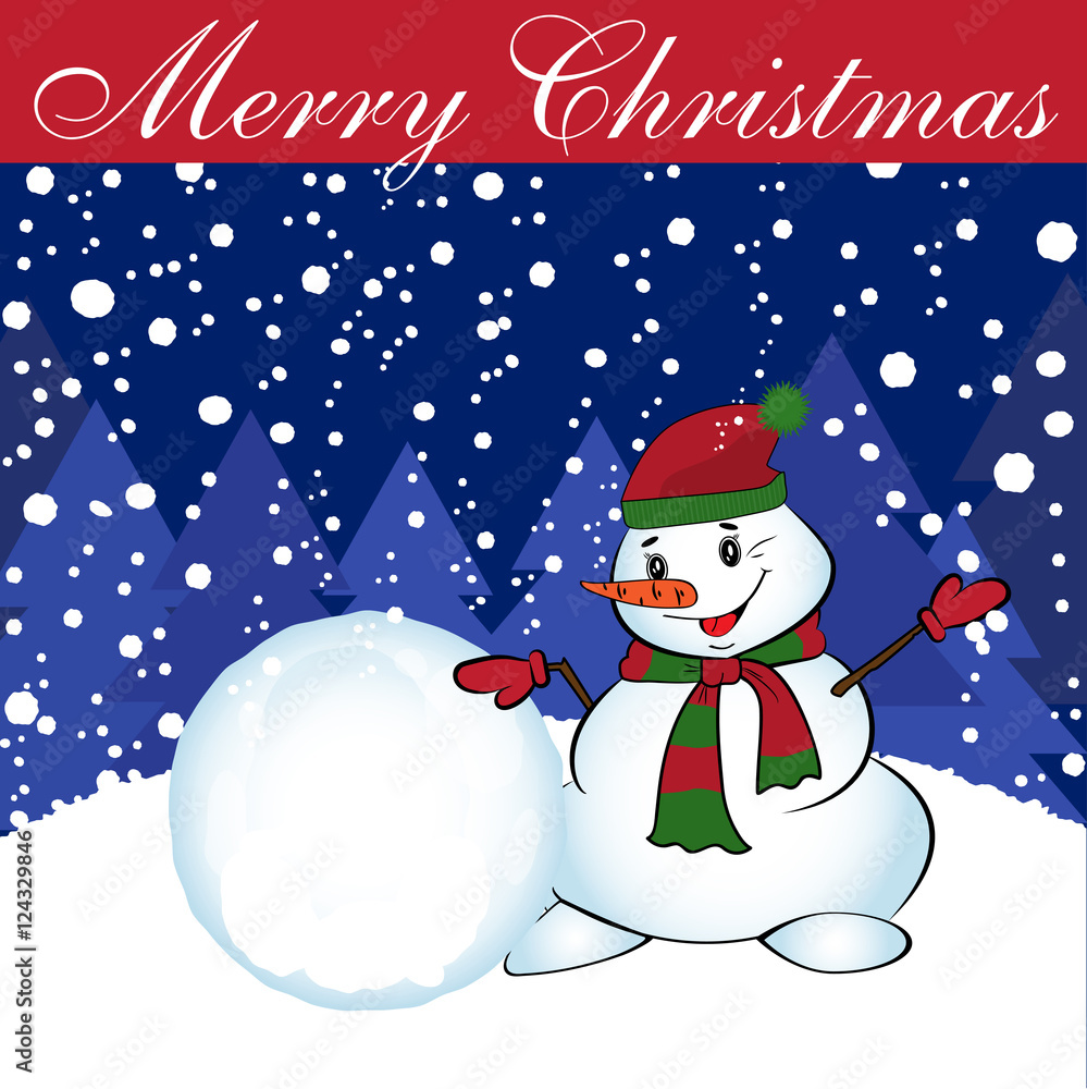 Christmas card with snowman and snowball. Vector Christmas card with snowman and snowball. Vector