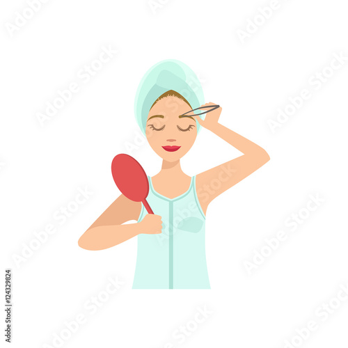 Woman Shaping Eyebrows With Tweezers Home Spa Treatment Procedure