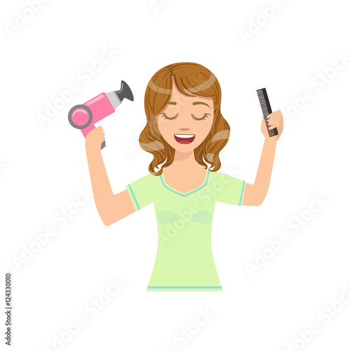 Woman Drying Hair With Hairdryer Home Spa Treatment Procedure