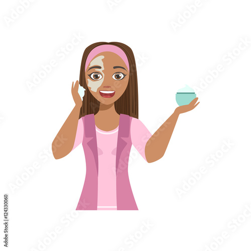 Woman Applying Mosturizing Cream Home Spa Treatment Procedure
