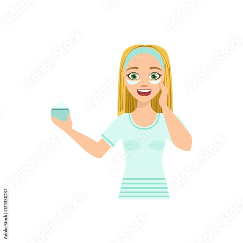 Woman Using Eye Cream Home Spa Treatment Procedure