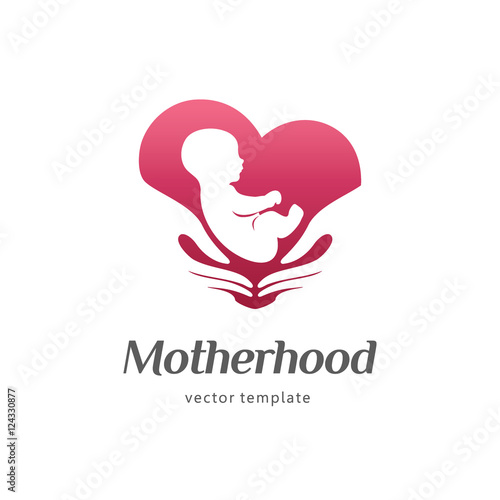 Logo template of motherhood, baby care, family love, pregnancy, childbearing