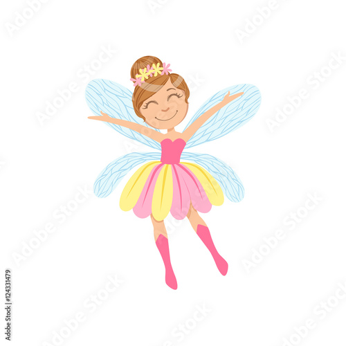 Cute Fairy In Pink And Yellow Dress Girly Cartoon Character