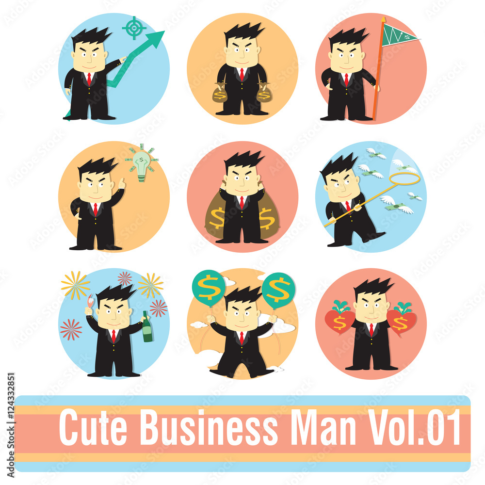 Fototapeta premium Set of Business Man Cartoon Characters Vol.1