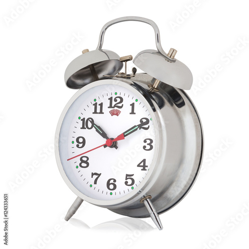 Chrome alarm clock isolated on white