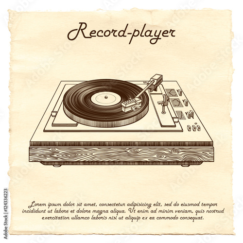 Record-player on the old paper background