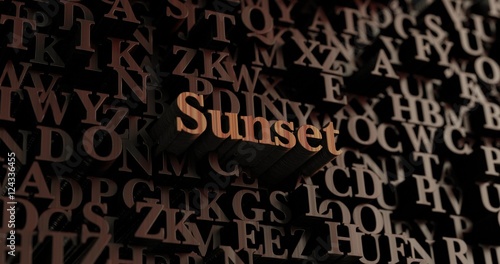 Sunset - Wooden 3D rendered letters/message. Can be used for an online banner ad or a print postcard.