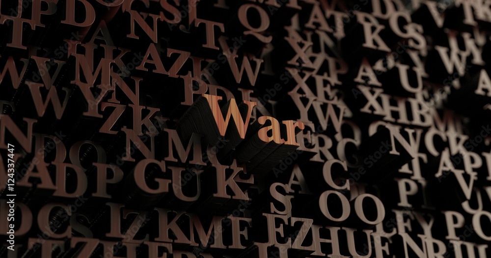 War - Wooden 3D rendered letters/message.  Can be used for an online banner ad or a print postcard.