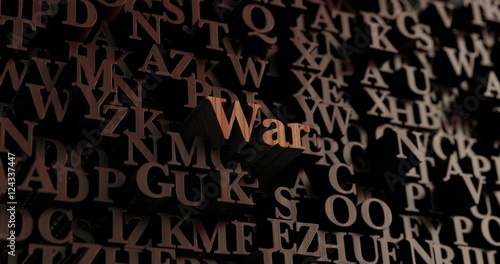War - Wooden 3D rendered letters message.  Can be used for an online banner ad or a print postcard.