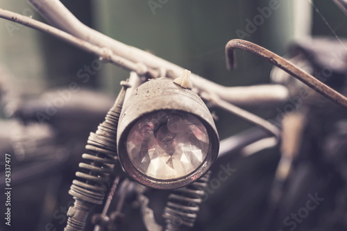 Fotografie Close up headlight of old vintage bicycle