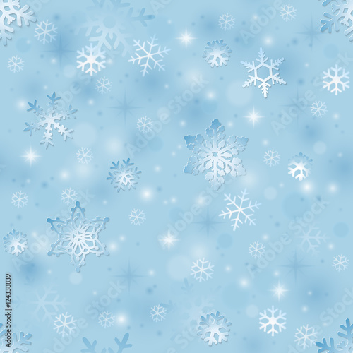 Blue seamless winter background with snowflakes