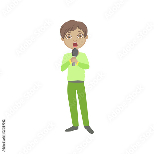 Boy In Green Outfit Singing In Karaoke