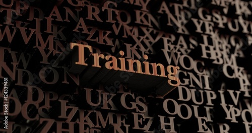 Training - Wooden 3D rendered letters/message. Can be used for an online banner ad or a print postcard.