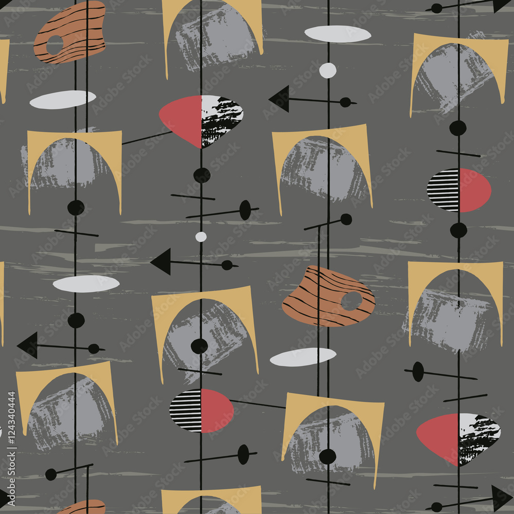 Obraz premium 1950s Retro Mid-Century Seamless Pattern