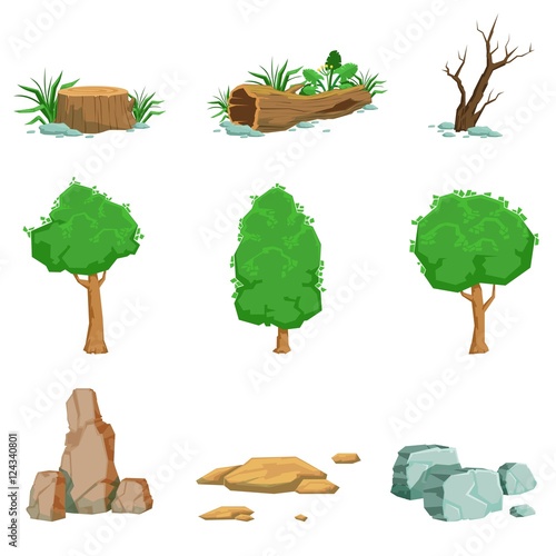 Foto Natural Landscape Objects Set Of Detailed Icons