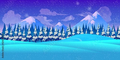 Mountain seamless background illustration for mobile app, web, game with snow and ice. Vector template.