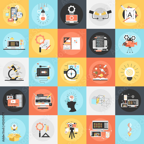 Flat icons set of design studio