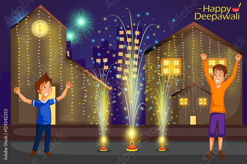 Kids enjoying firecracker celebrating Diwali festival of India