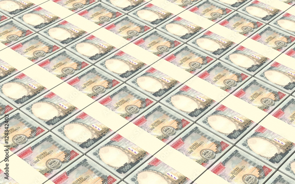 Nepalese rupee bills stacks background. 3D illustration.