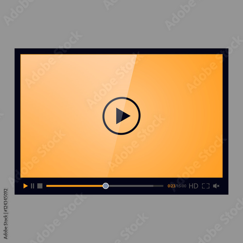 Video player for web, isolated on gray background. Orange screen. Vector illustration, eps 8.
