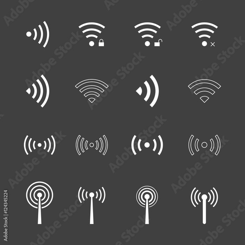 Wifi / wireless icons set. Isolated on black background. Vector illustration, eps 8. 