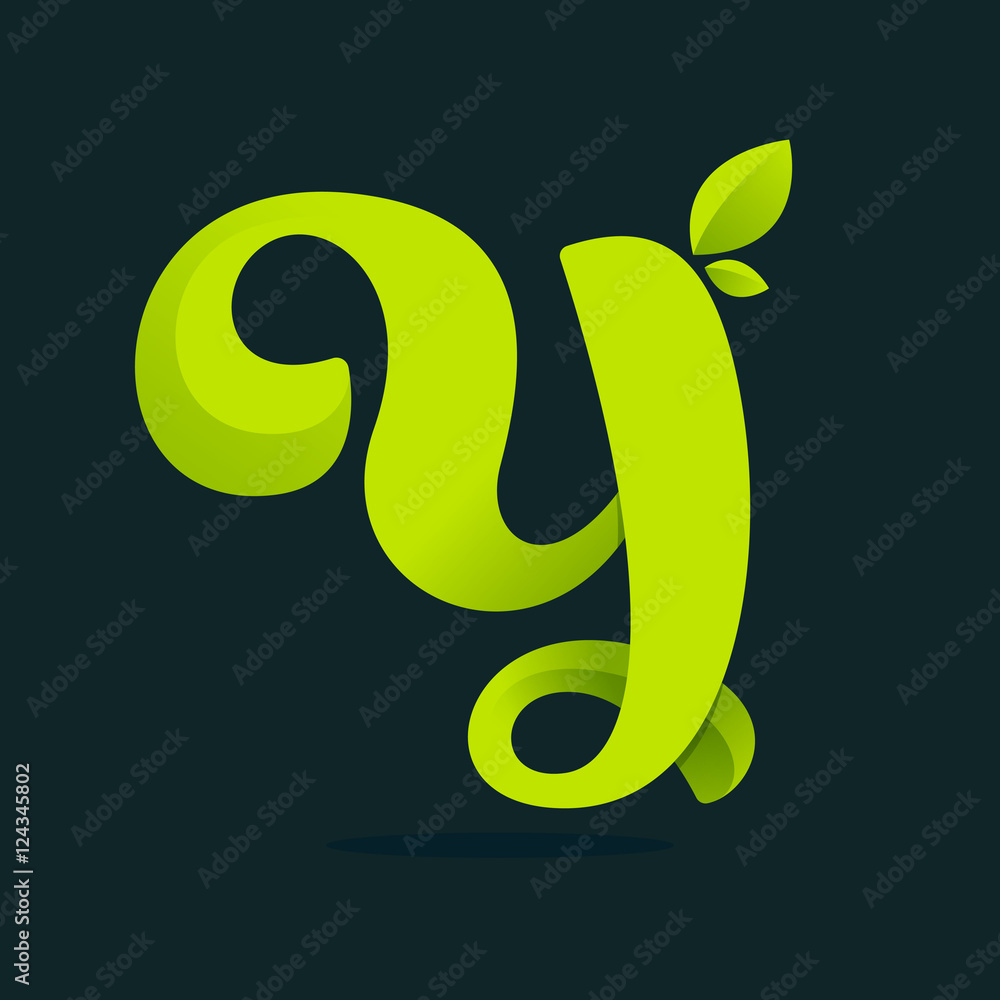Fototapeta premium Y letter logo with green leaves.