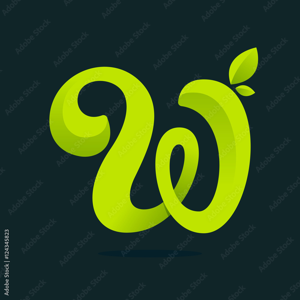 W letter logo with green leaves. W letter logo with green leaves.