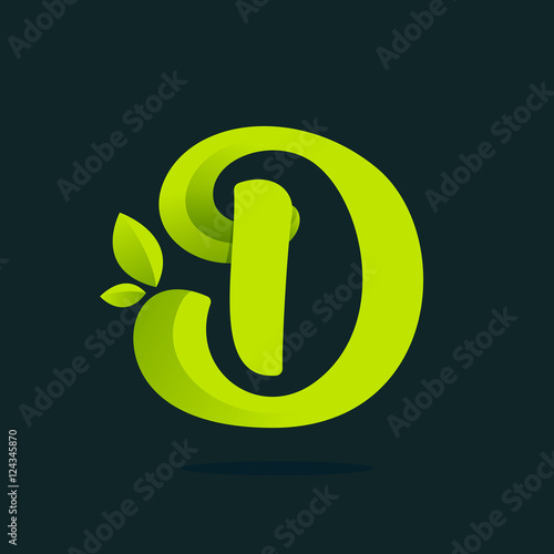 D letter logo with green leaves.