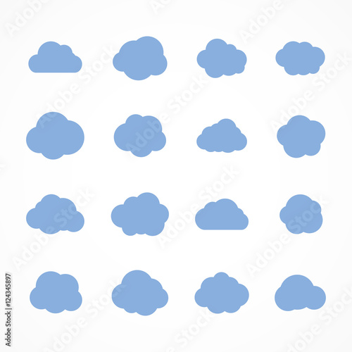 Collection of stylized fluffy cloud silhouettes. Isolated on white background. Vector illustration, eps 8.
