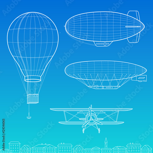 Airships, airplane and air ballon