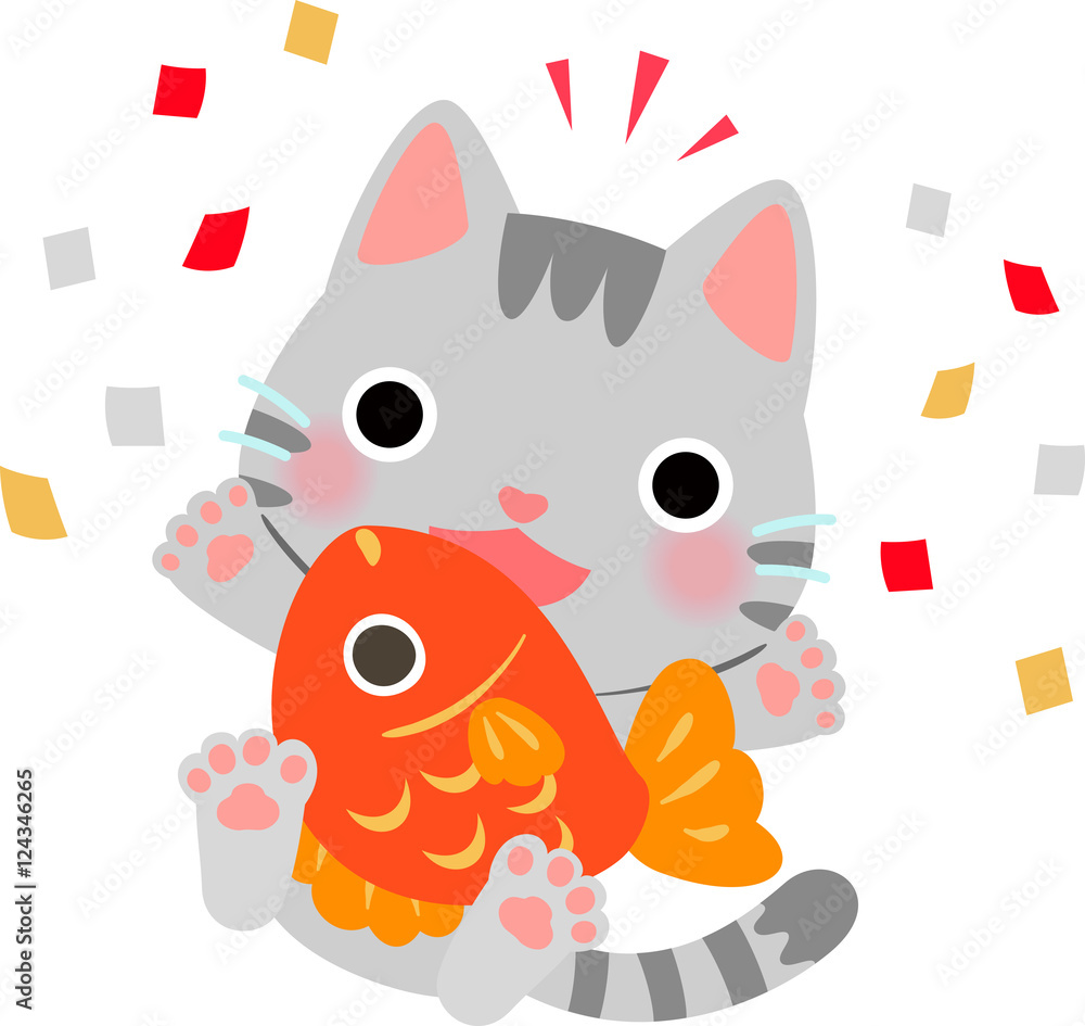 鯛を抱えた猫 めでたい Stock Vector Adobe Stock