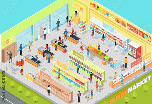Supermarket Interior Isometric Projection Vector 