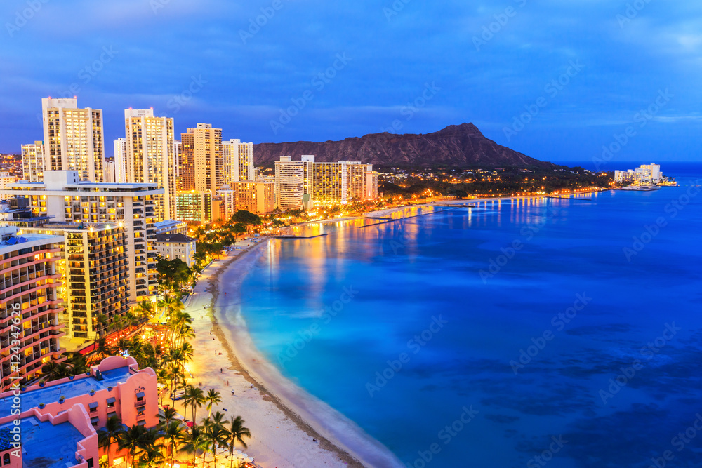 Honolulu, Hawaii. Skyline of Honolulu, Diamond Head & Waikiki Beach. Stock  Photo | Adobe Stock